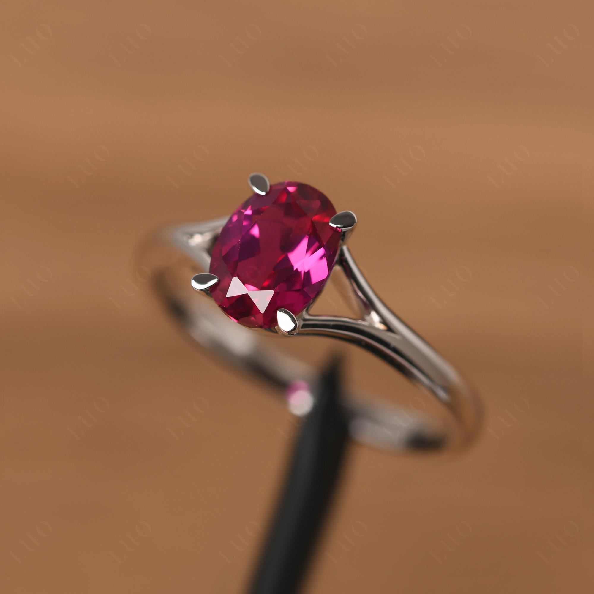 Lab Created Ruby Minimalist Engagement Ring - LUO Jewelry