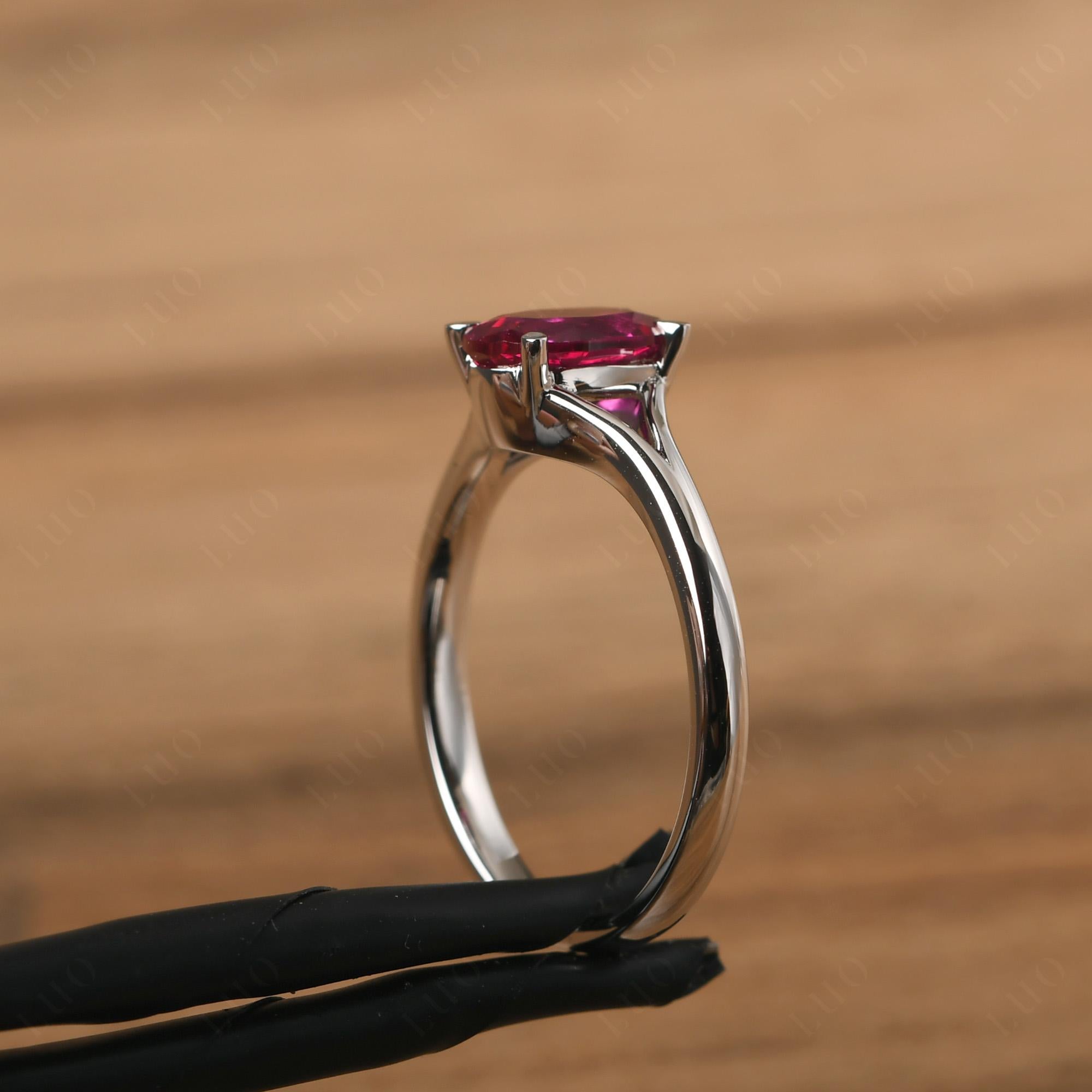 Lab Created Ruby Minimalist Engagement Ring - LUO Jewelry