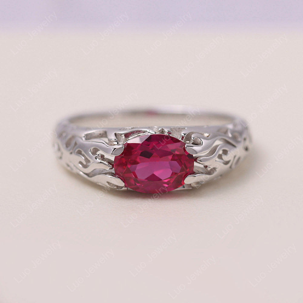 Oval Lab Ruby East West Hollow Out Ring