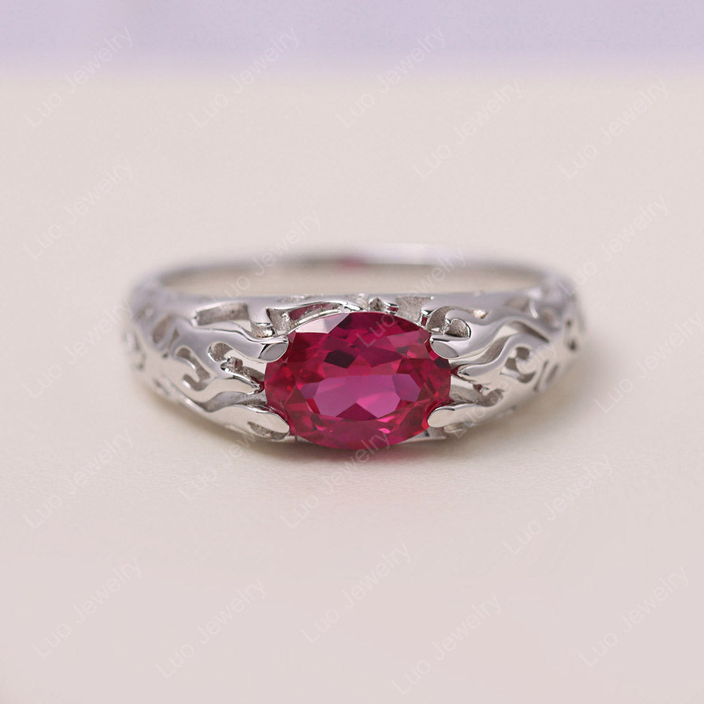 Oval Ruby East West Hollow Out Ring