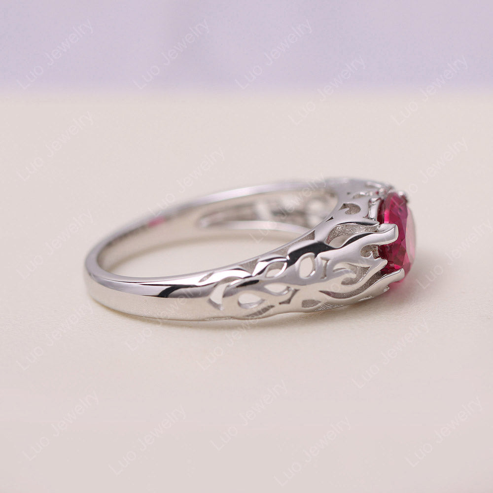 Oval Ruby East West Hollow Out Ring