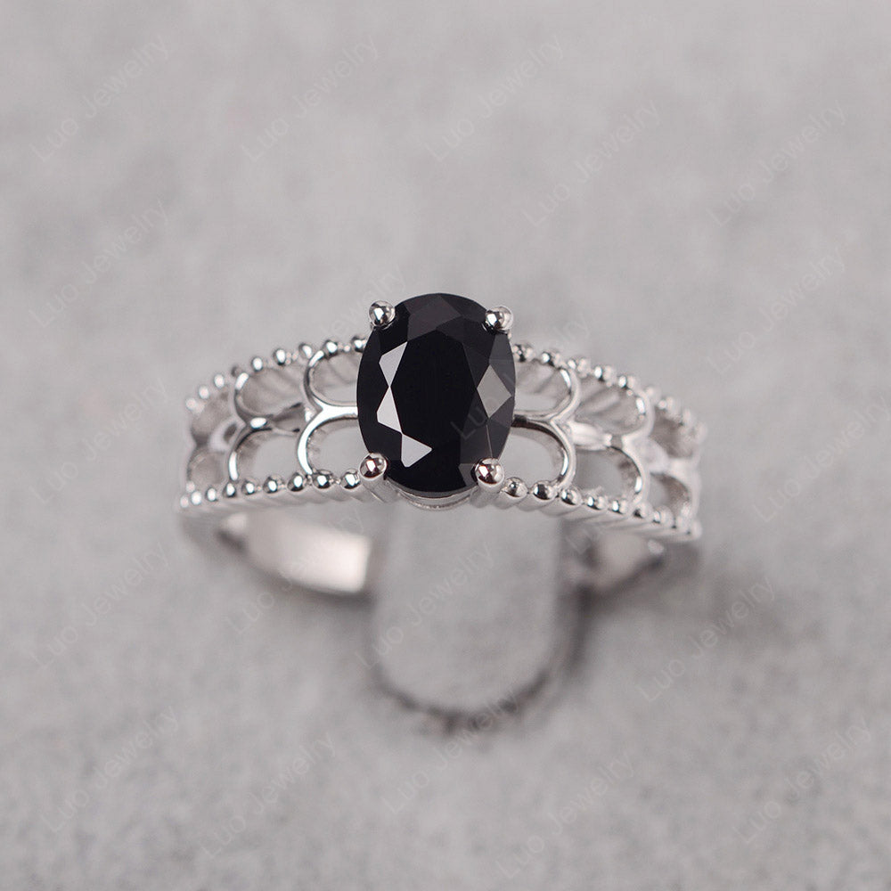 Oval Cut Black Stone Vintage Solitaire Ring