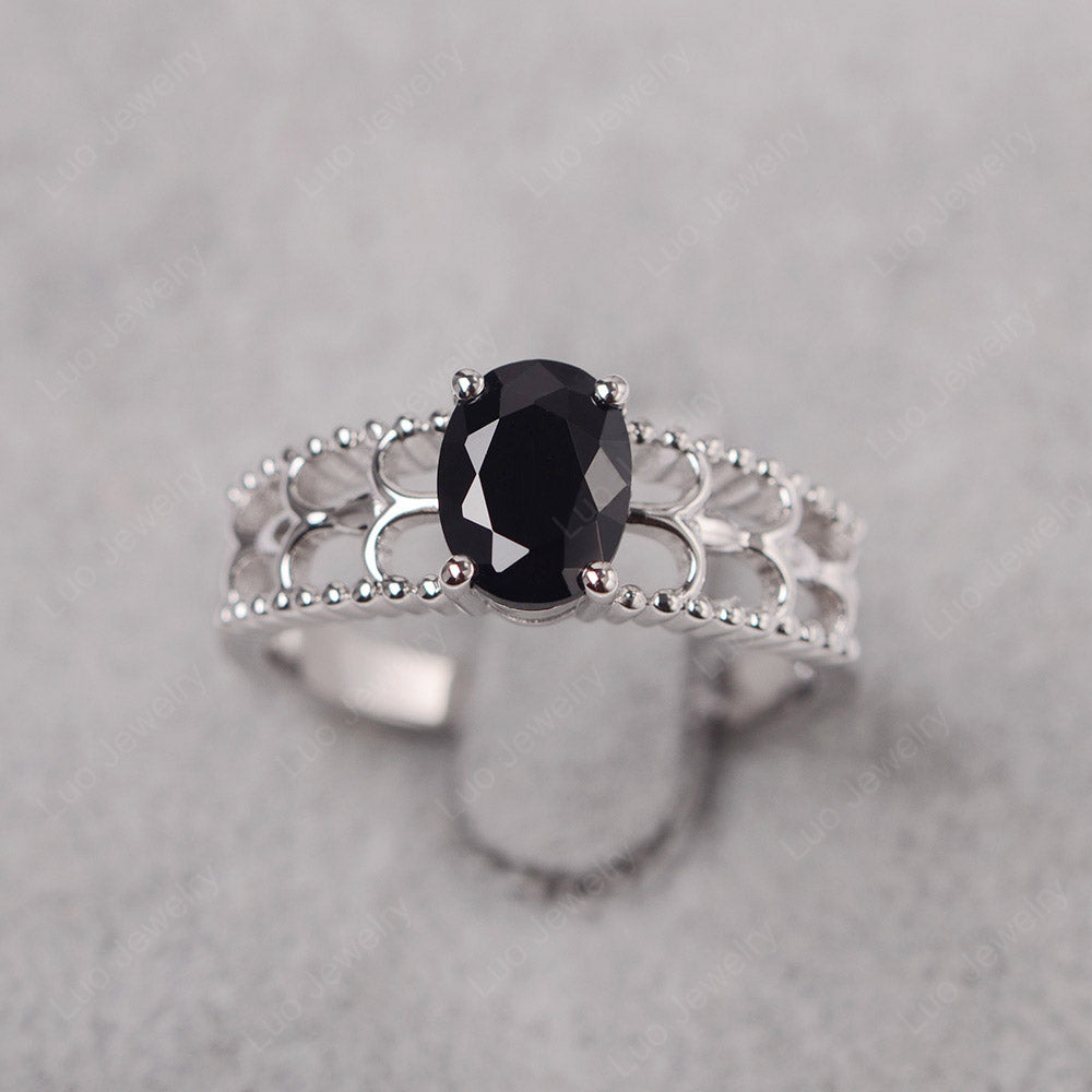 Oval Cut Black Spinel Vintage Solitaire Ring