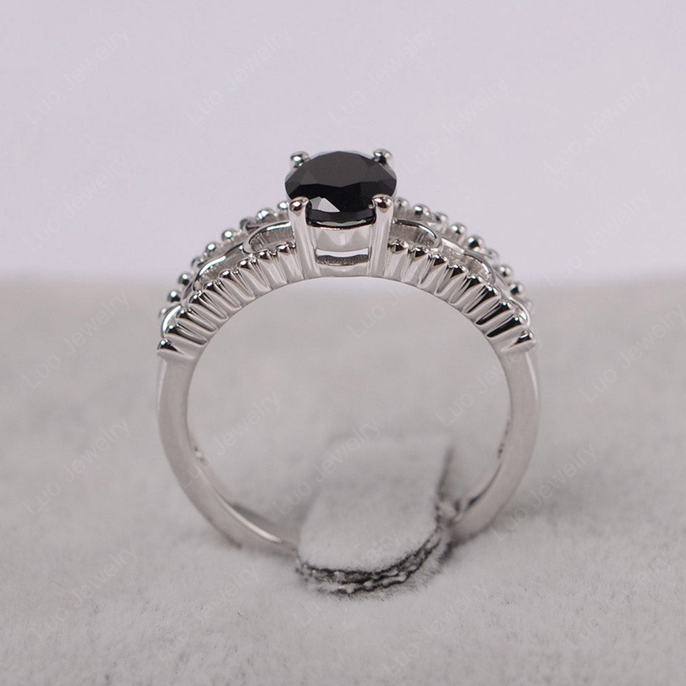 Oval Cut Black Spinel Vintage Solitaire Ring