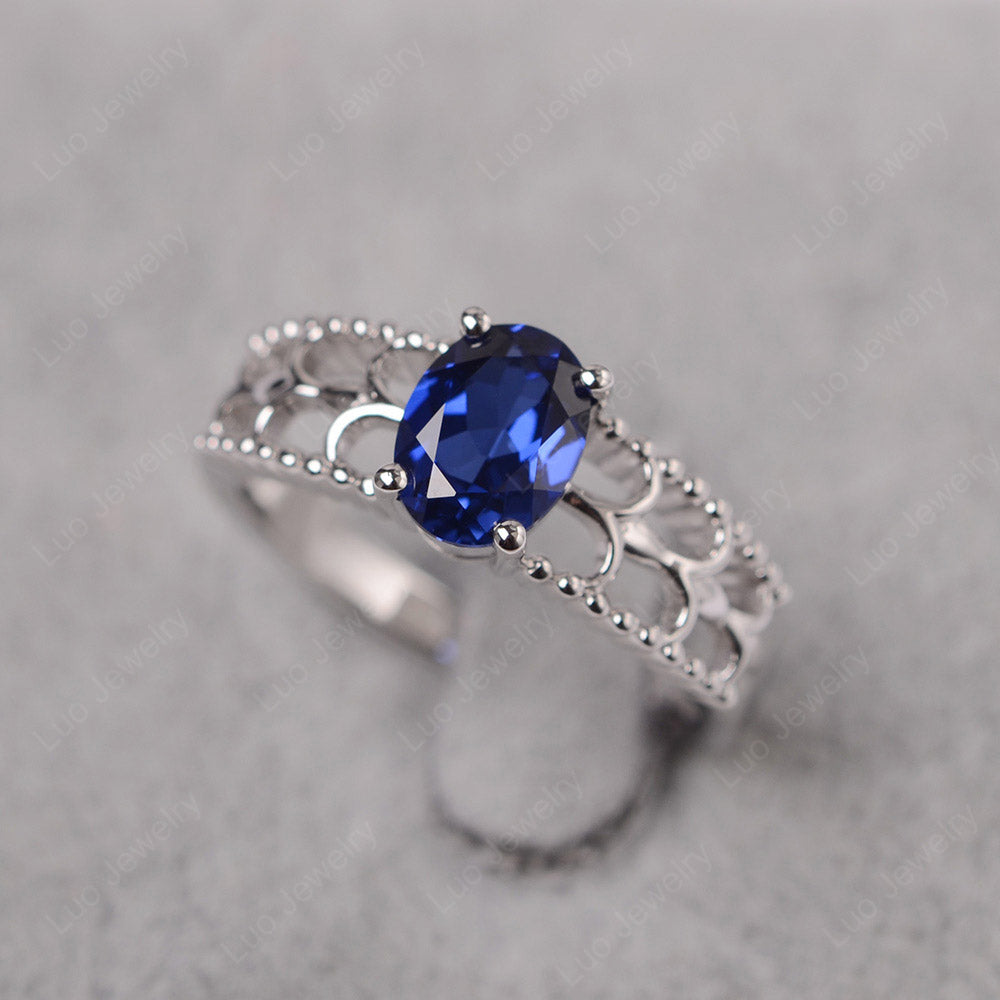 Oval Cut Sapphire Vintage Solitaire Ring