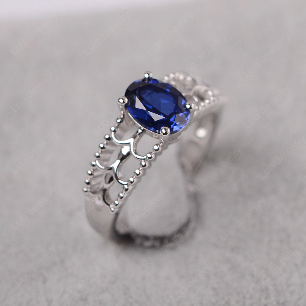 Oval Cut Sapphire Vintage Solitaire Ring