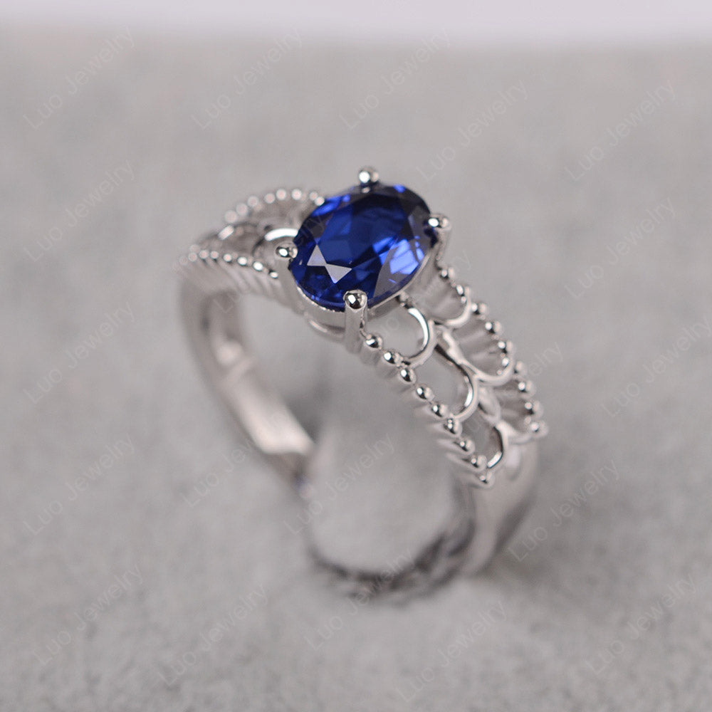 Oval Cut Sapphire Vintage Solitaire Ring