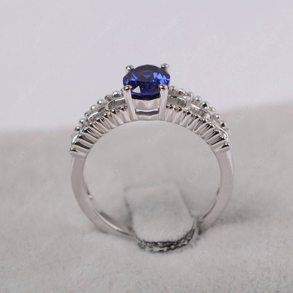 Oval Cut Lab Sapphire Vintage Solitaire Ring