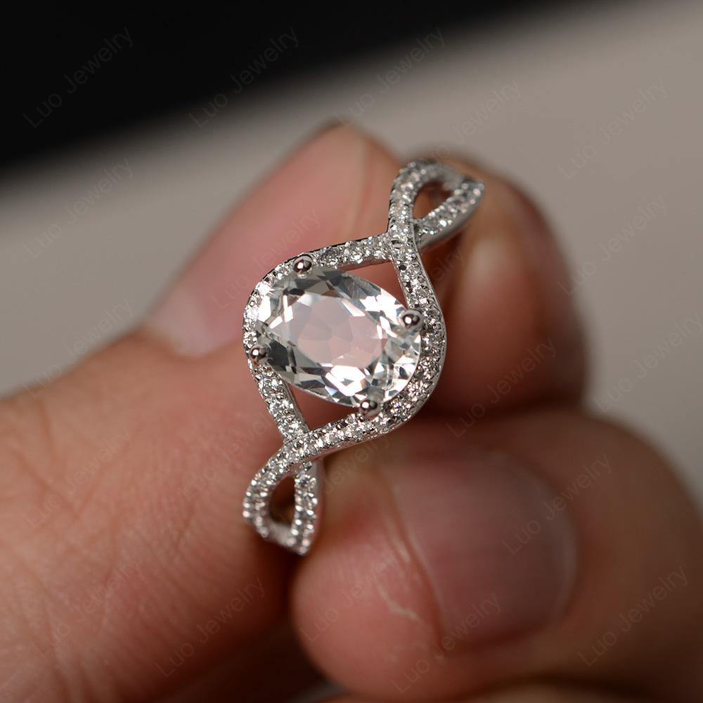 Oval Cut White Topaz Ring Twisted Engagement Ring - LUO Jewelry