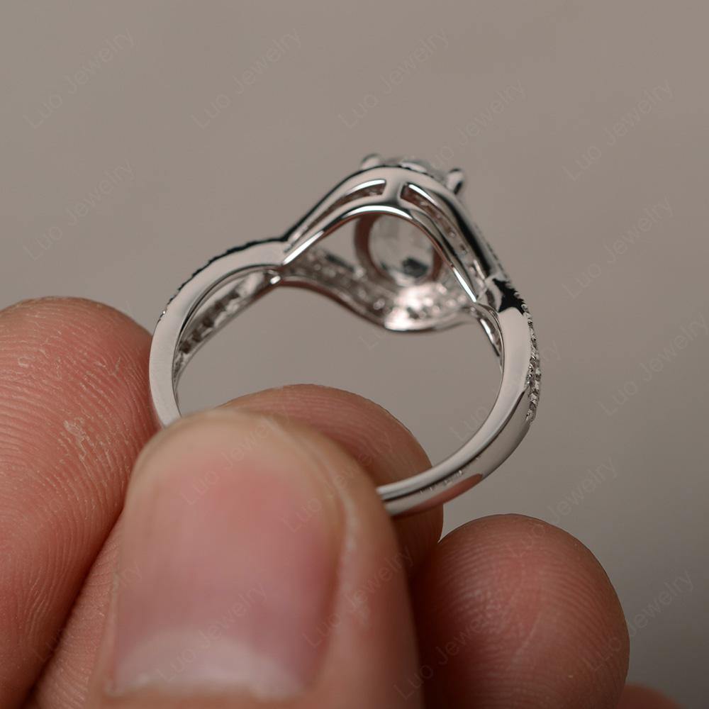 Oval Cut White Topaz Ring Twisted Engagement Ring - LUO Jewelry