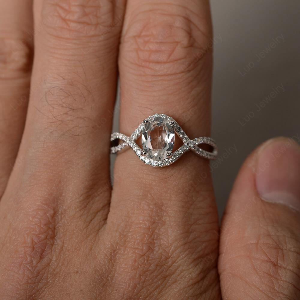 Oval Cut White Topaz Ring Twisted Engagement Ring - LUO Jewelry