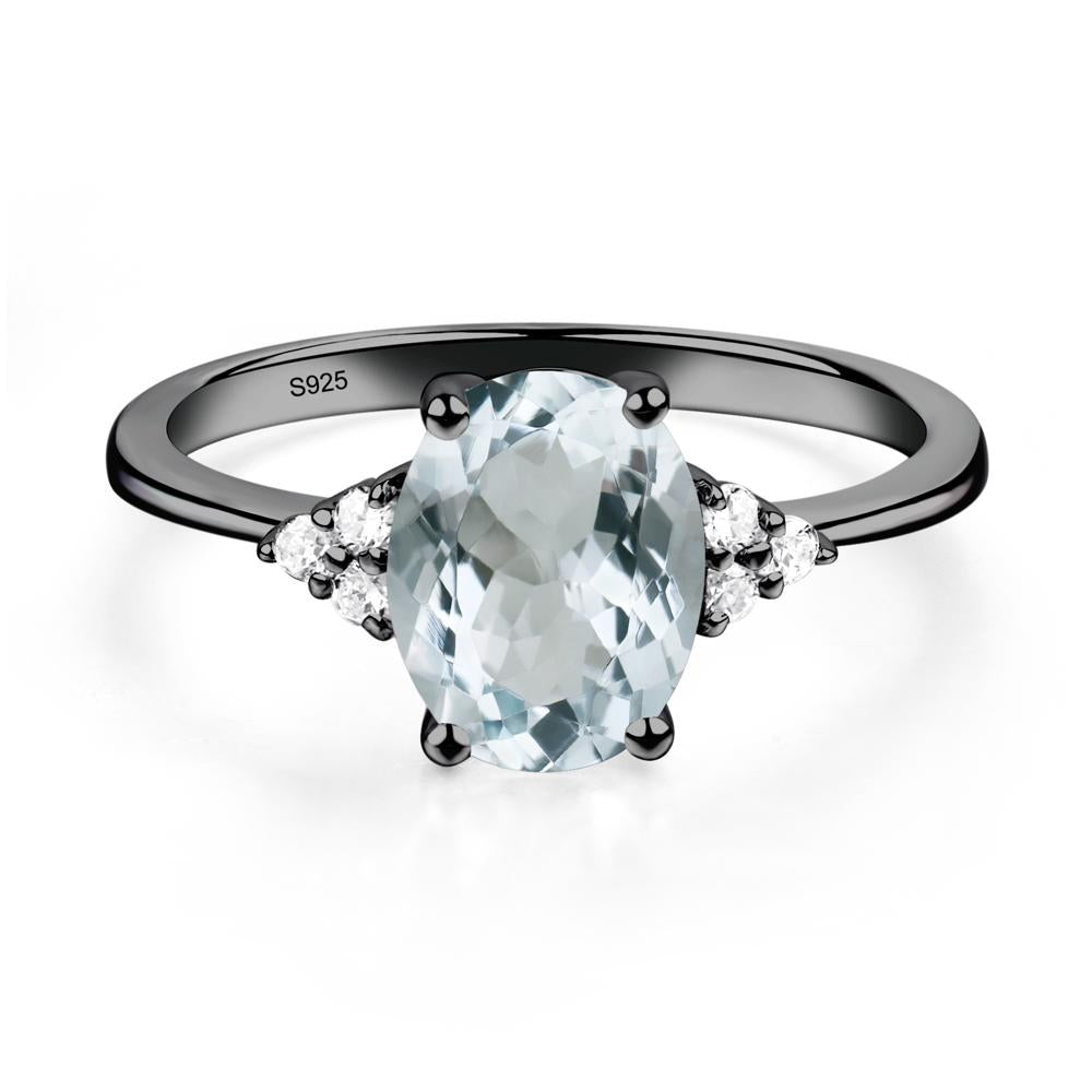 Simple Oval Cut Aquamarine Wedding Ring - LUO Jewelry #metal_black finish sterling silver
