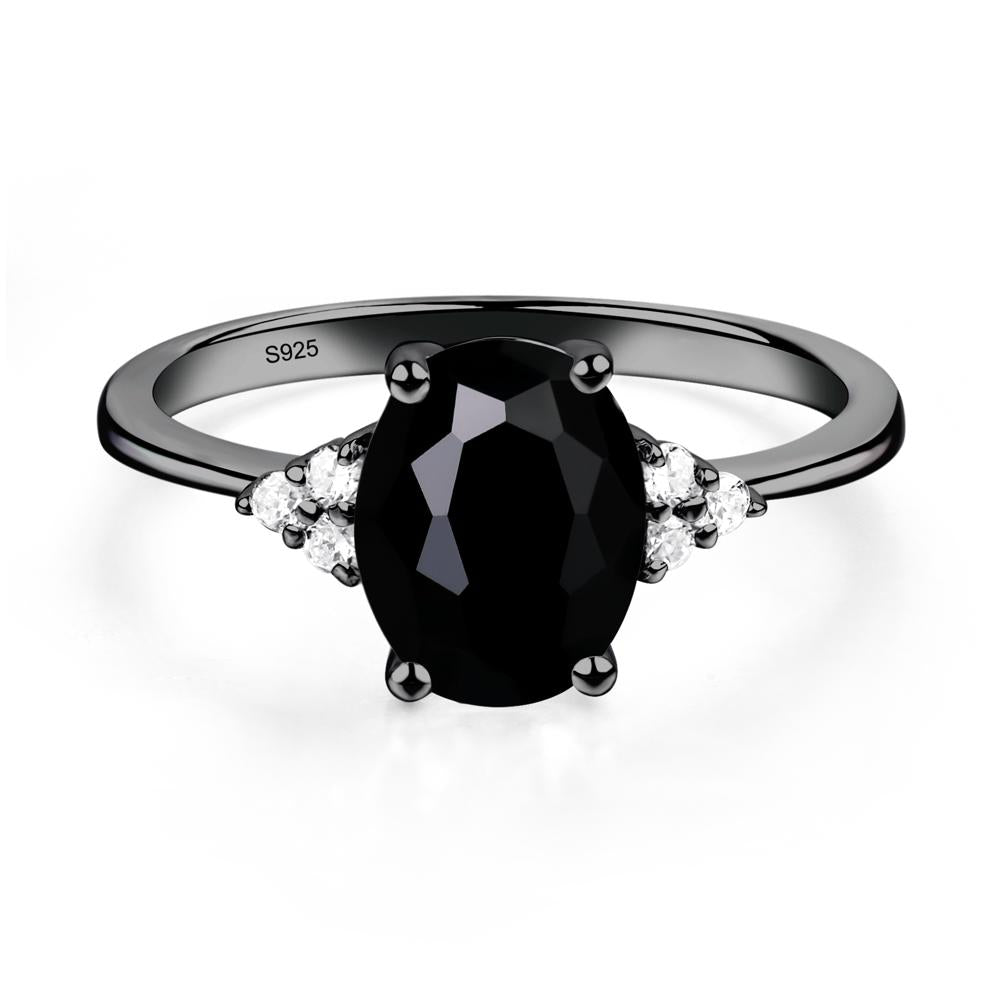 Simple Oval Cut Black Spinel Wedding Ring - LUO Jewelry #metal_black finish sterling silver