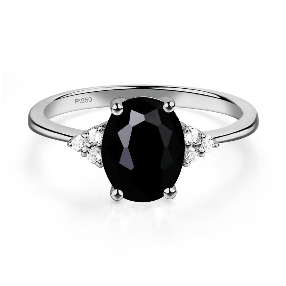 Simple Oval Cut Black Spinel Wedding Ring - LUO Jewelry #metal_platinum