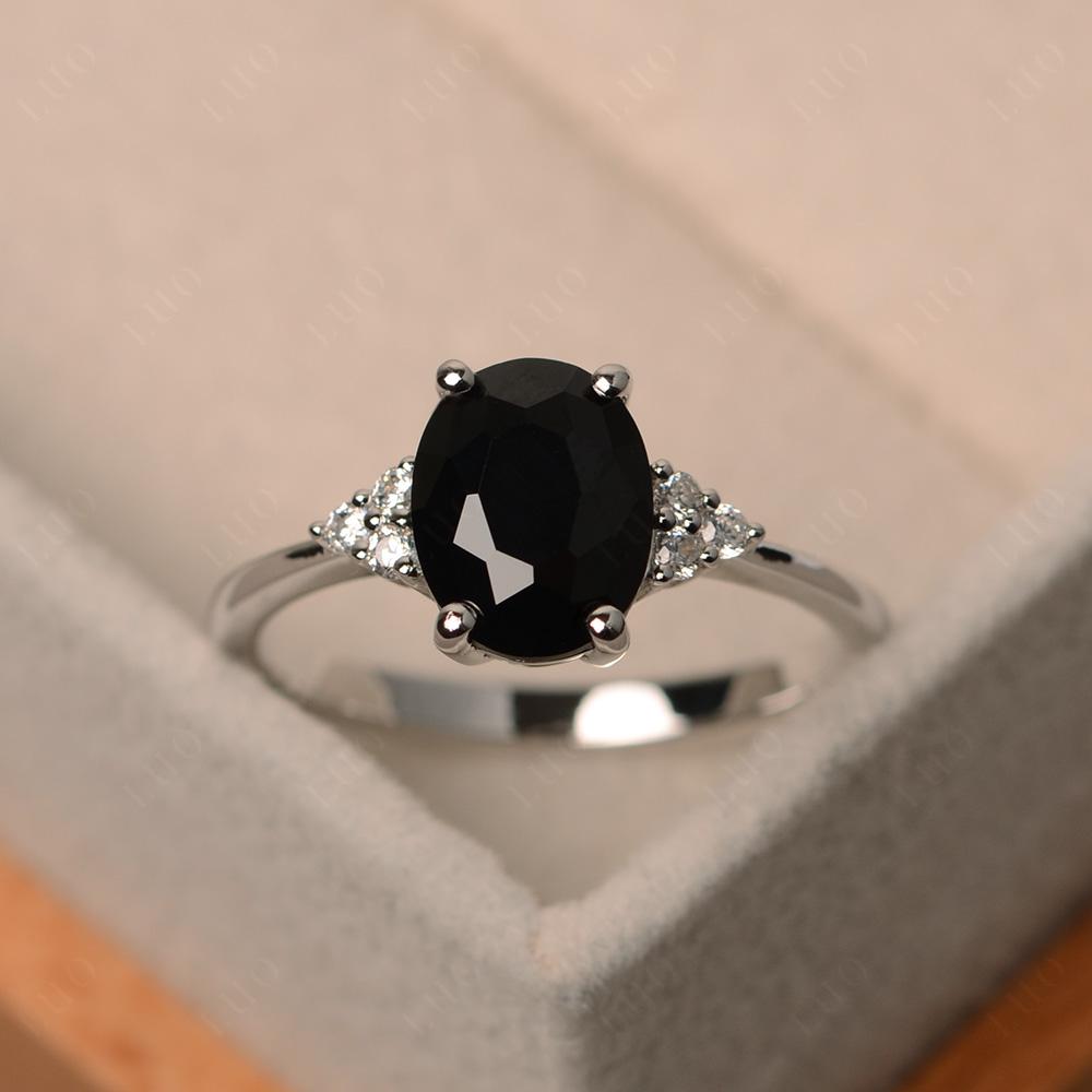 Simple Oval Cut Black Spinel Wedding Ring - LUO Jewelry