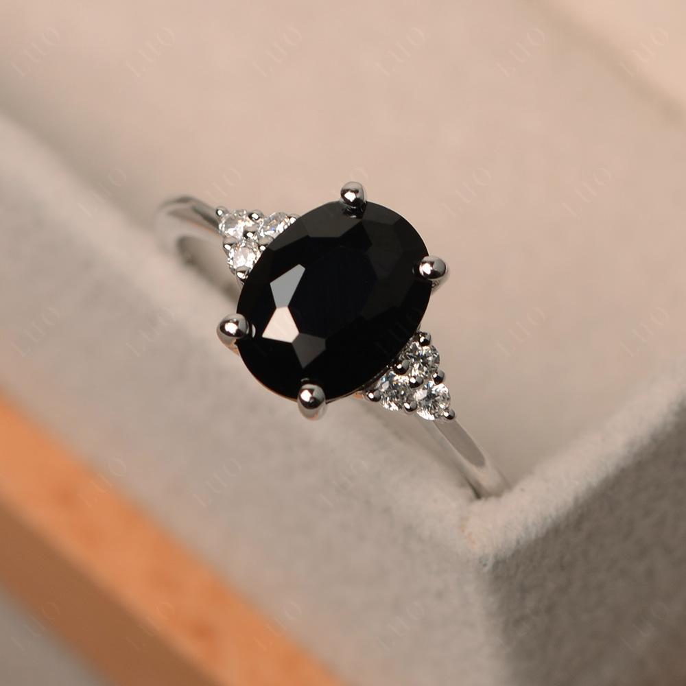 Simple Oval Cut Black Spinel Wedding Ring - LUO Jewelry