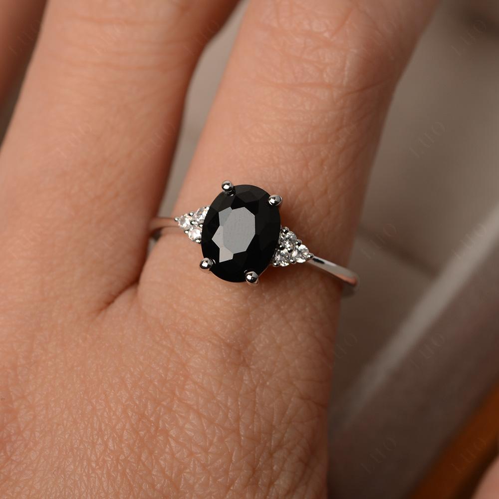 Simple Oval Cut Black Spinel Wedding Ring - LUO Jewelry