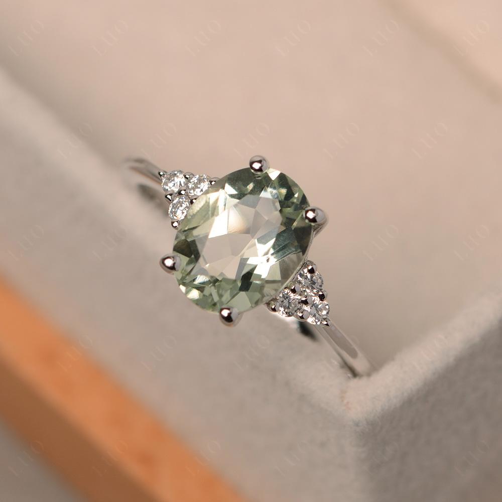 Simple Oval Cut Green Amethyst Wedding Ring - LUO Jewelry