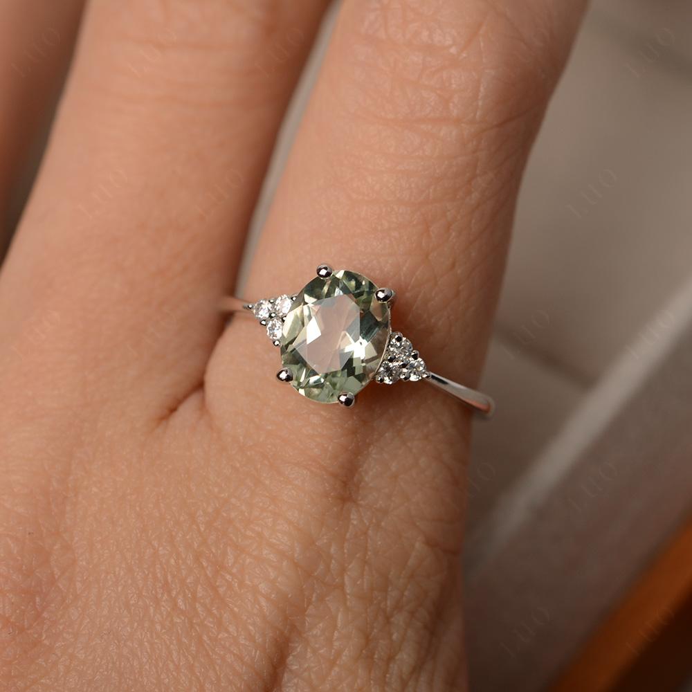 Simple Oval Cut Green Amethyst Wedding Ring - LUO Jewelry