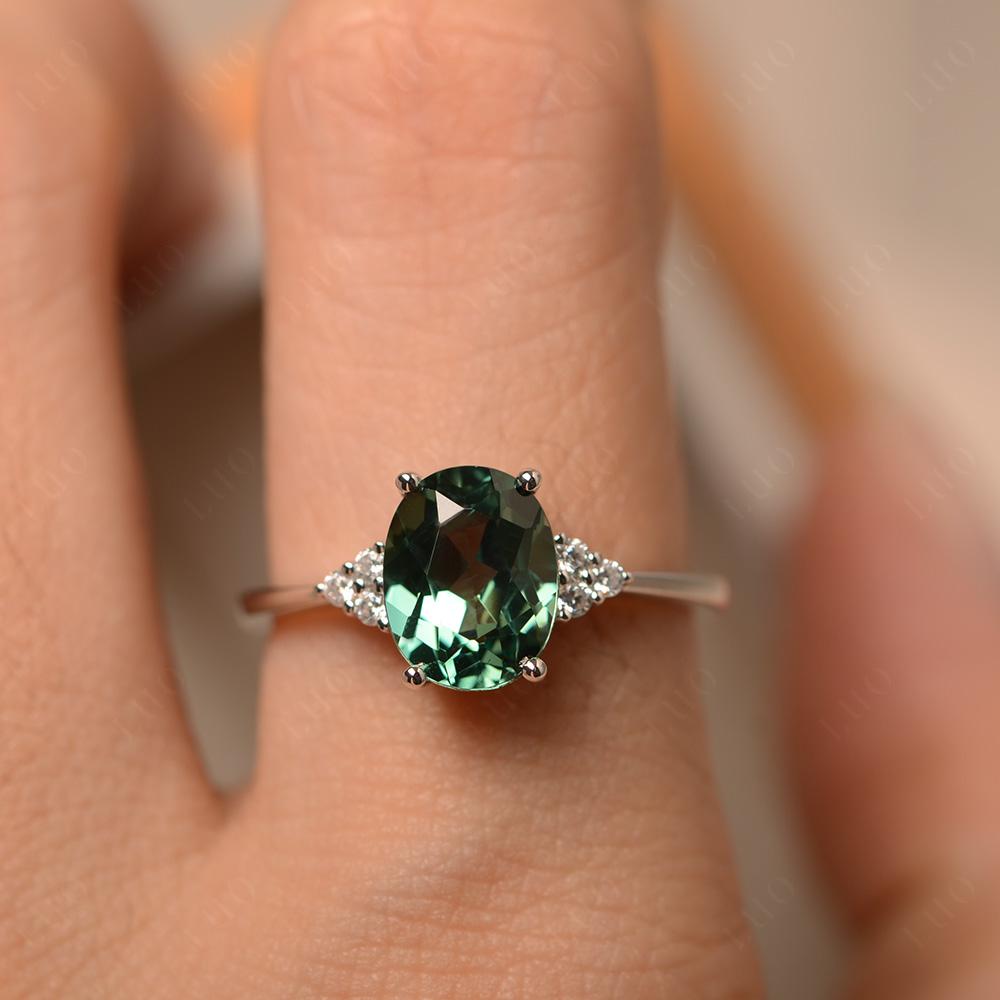 Simple Oval Cut Green Sapphire Wedding Ring - LUO Jewelry