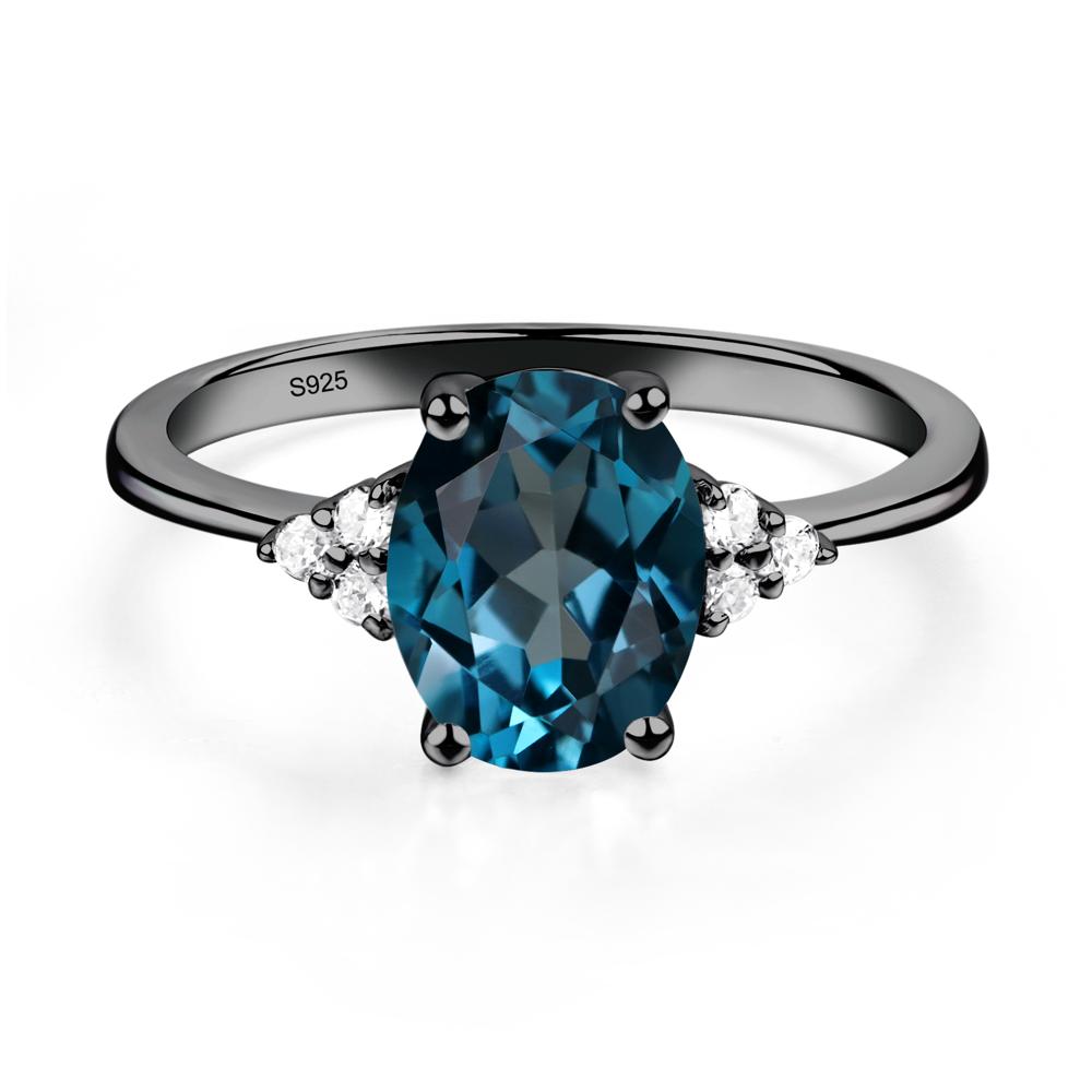Simple Oval Cut London Blue Topaz Wedding Ring - LUO Jewelry #metal_black finish sterling silver