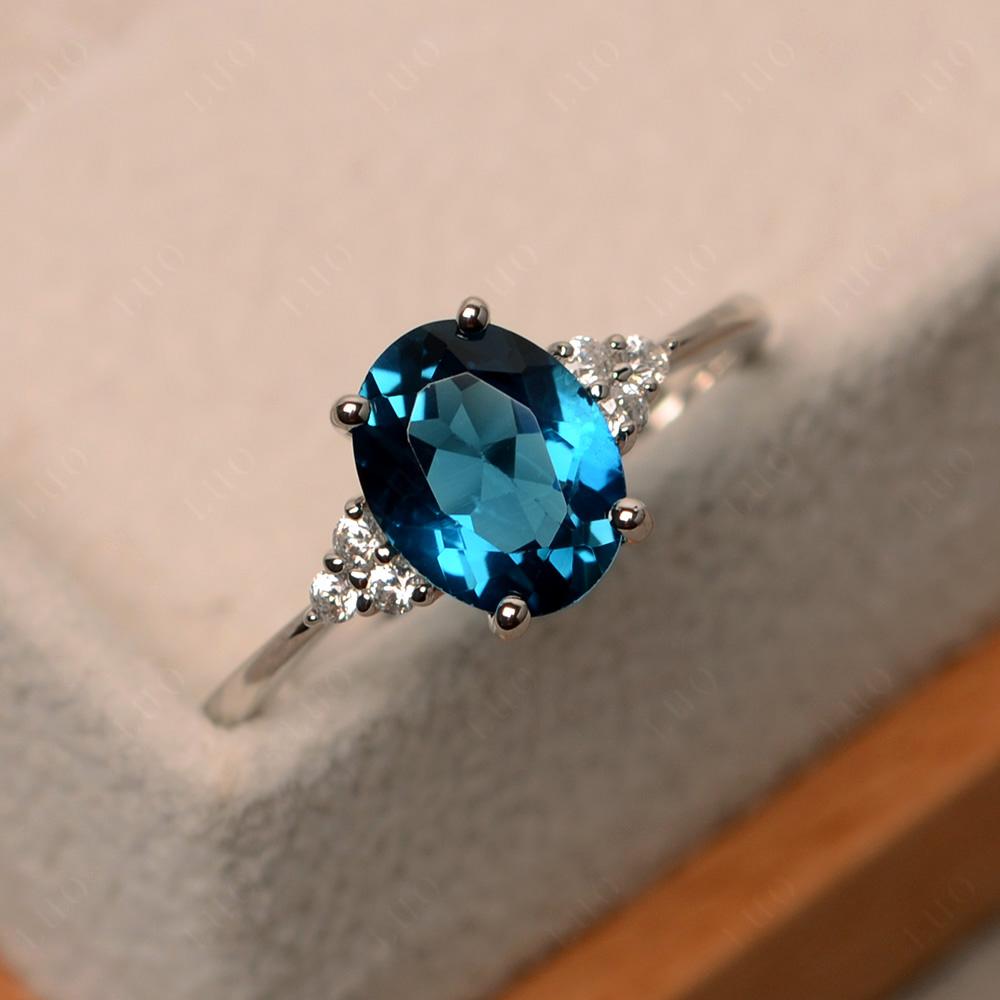 Simple Oval Cut London Blue Topaz Wedding Ring - LUO Jewelry
