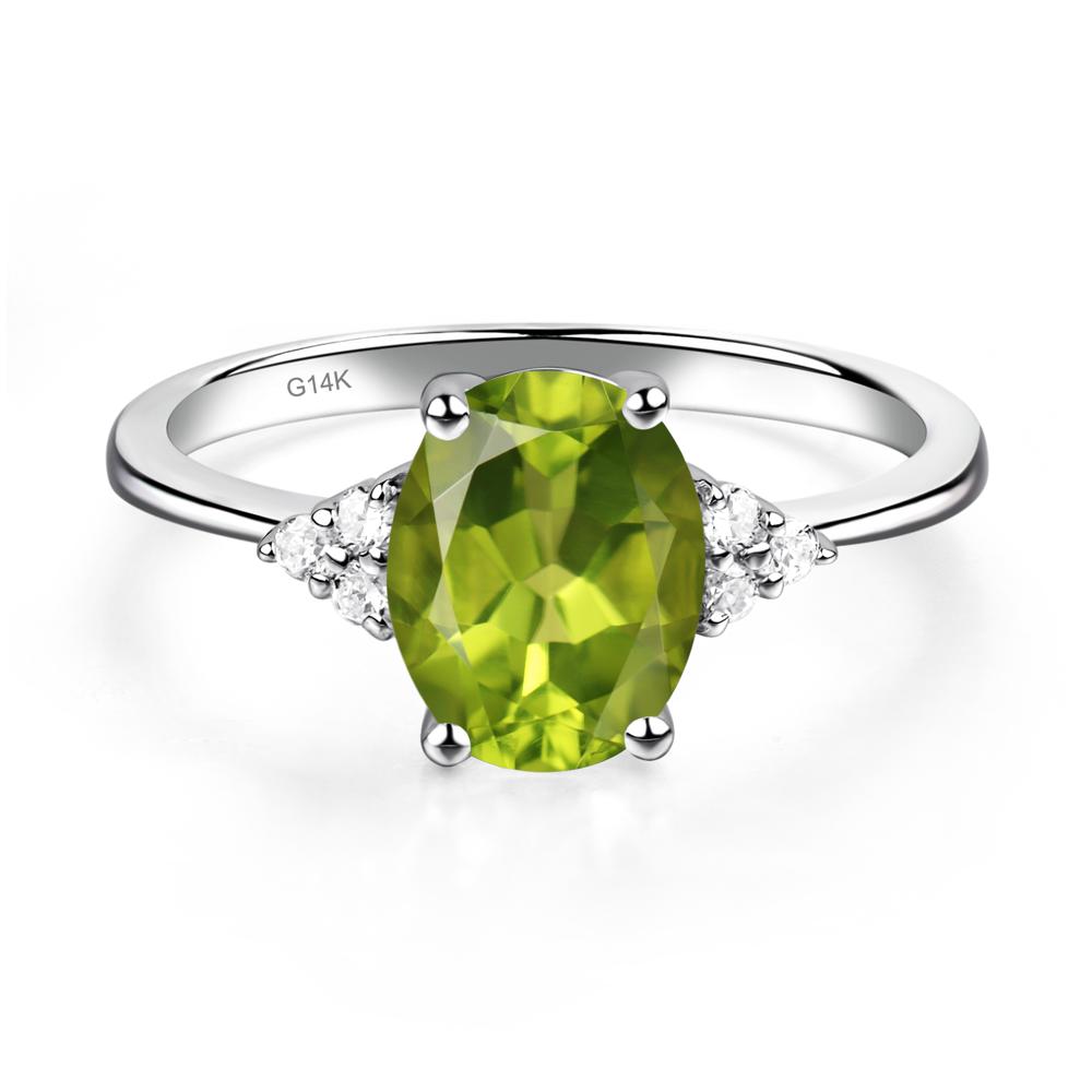 Simple Oval Cut Peridot Wedding Ring - LUO Jewelry #metal_14k white gold