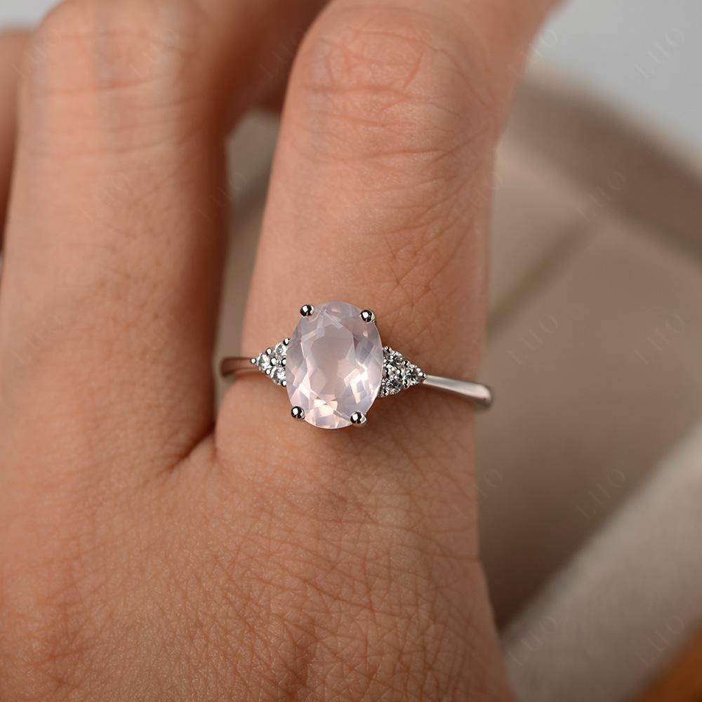 Simple Oval Cut Rose Quartz Wedding Ring - LUO Jewelry
