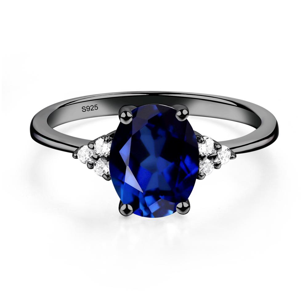 Simple Oval Cut Lab Grown Sapphire Wedding Ring - LUO Jewelry #metal_black finish sterling silver