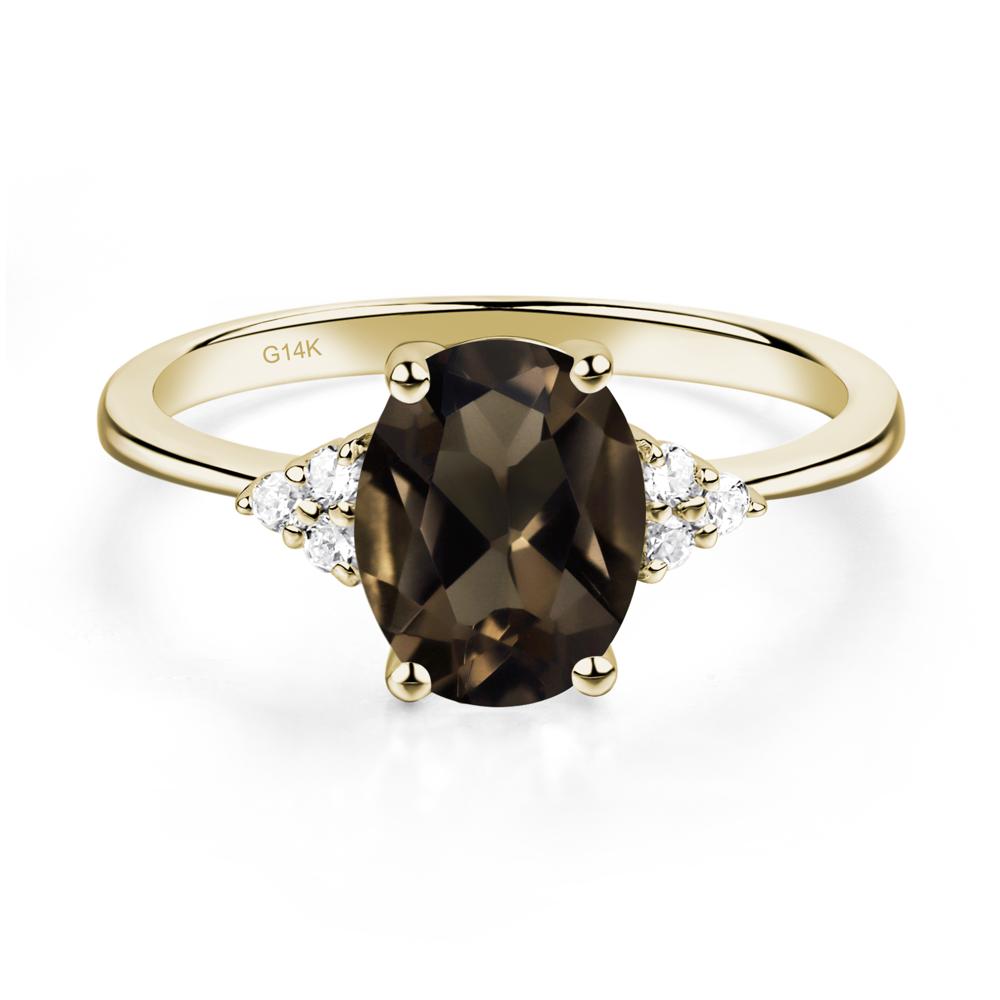 Simple Oval Cut Smoky Quartz Wedding Ring - LUO Jewelry #metal_14k yellow gold