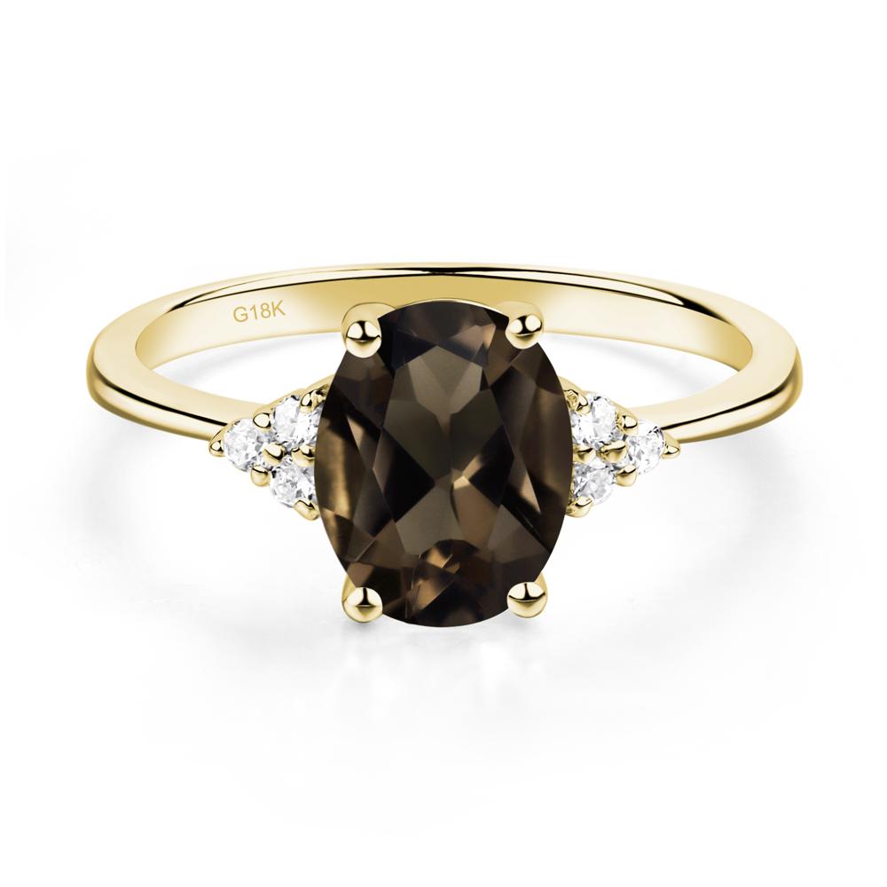 Simple Oval Cut Smoky Quartz Wedding Ring - LUO Jewelry #metal_18k yellow gold