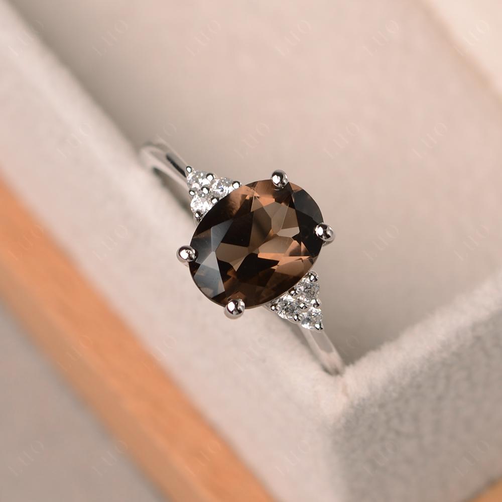 Simple Oval Cut Smoky Quartz Wedding Ring - LUO Jewelry