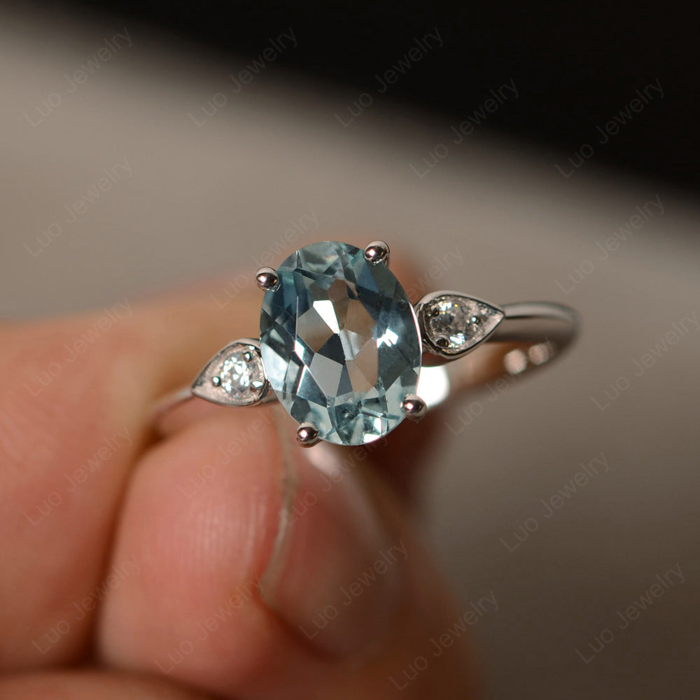 Oval Aquamarine Engagement Ring Rose Gold - LUO Jewelry
