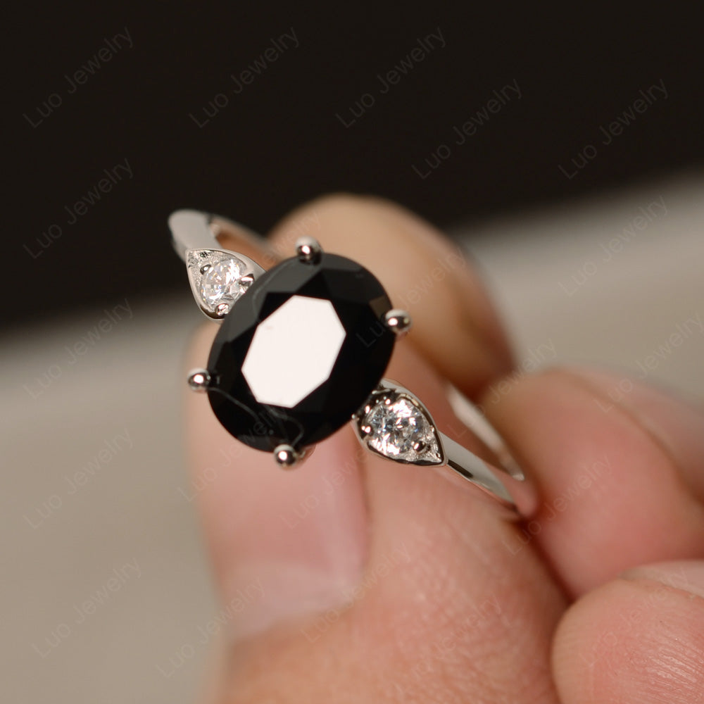 Oval Black Spinel Engagement Ring Rose Gold - LUO Jewelry