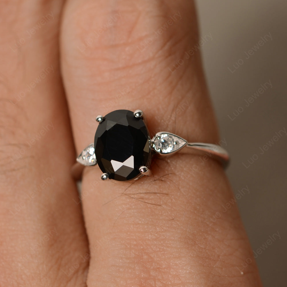 Oval Black Spinel Engagement Ring Rose Gold - LUO Jewelry