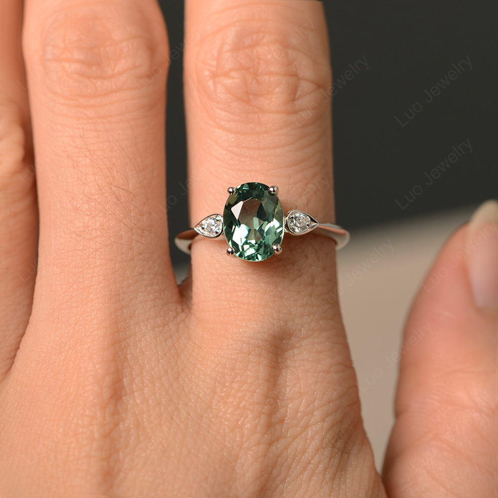 Oval Cut Green Sapphire and Moissanite White Gold Engagement Ring Set -  MollyJewelryUS