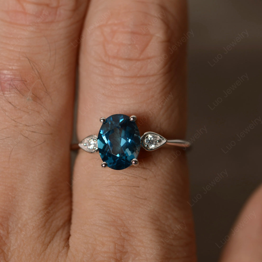 Oval London Blue Topaz Engagement Ring Rose Gold - LUO Jewelry