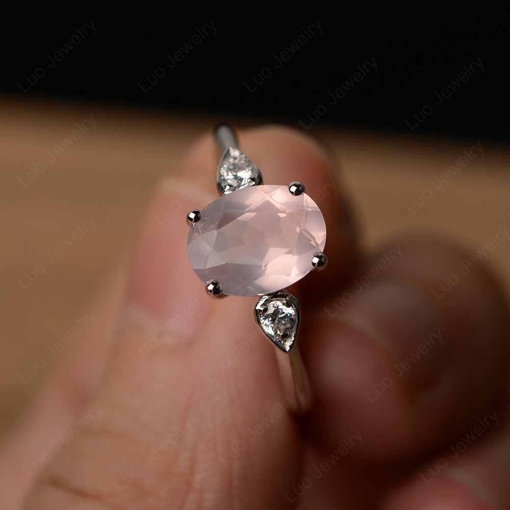 Oval Rose Quartz Engagement Ring Rose Gold - LUO Jewelry