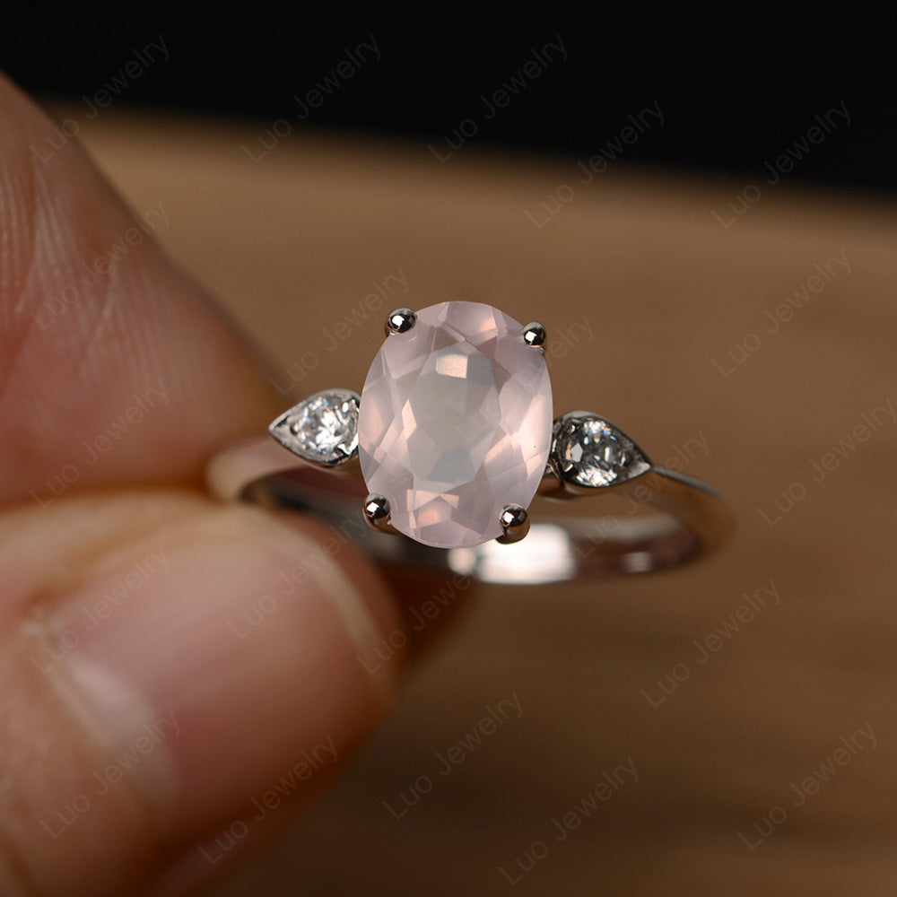Oval Rose Quartz Engagement Ring Rose Gold - LUO Jewelry