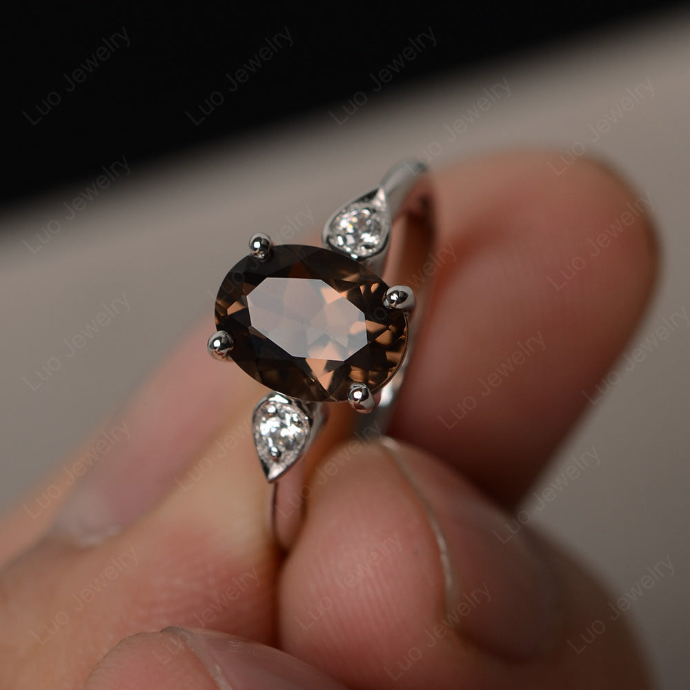 Oval Smoky Quartz  Engagement Ring Rose Gold - LUO Jewelry