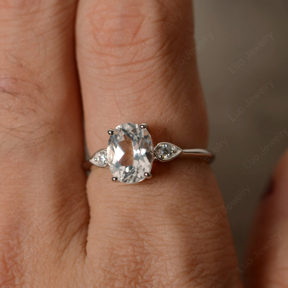 Oval White Topaz Engagement Ring Rose Gold - LUO Jewelry