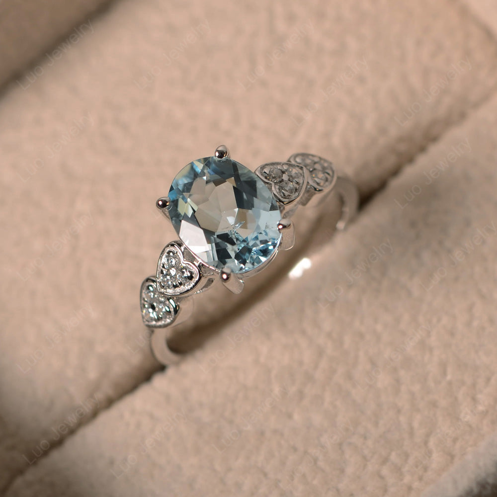 Oval Cut Aquamarine Engagement Rose Gold Ring - LUO Jewelry
