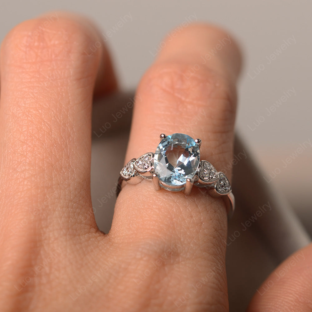 Oval Cut Aquamarine Engagement Rose Gold Ring - LUO Jewelry