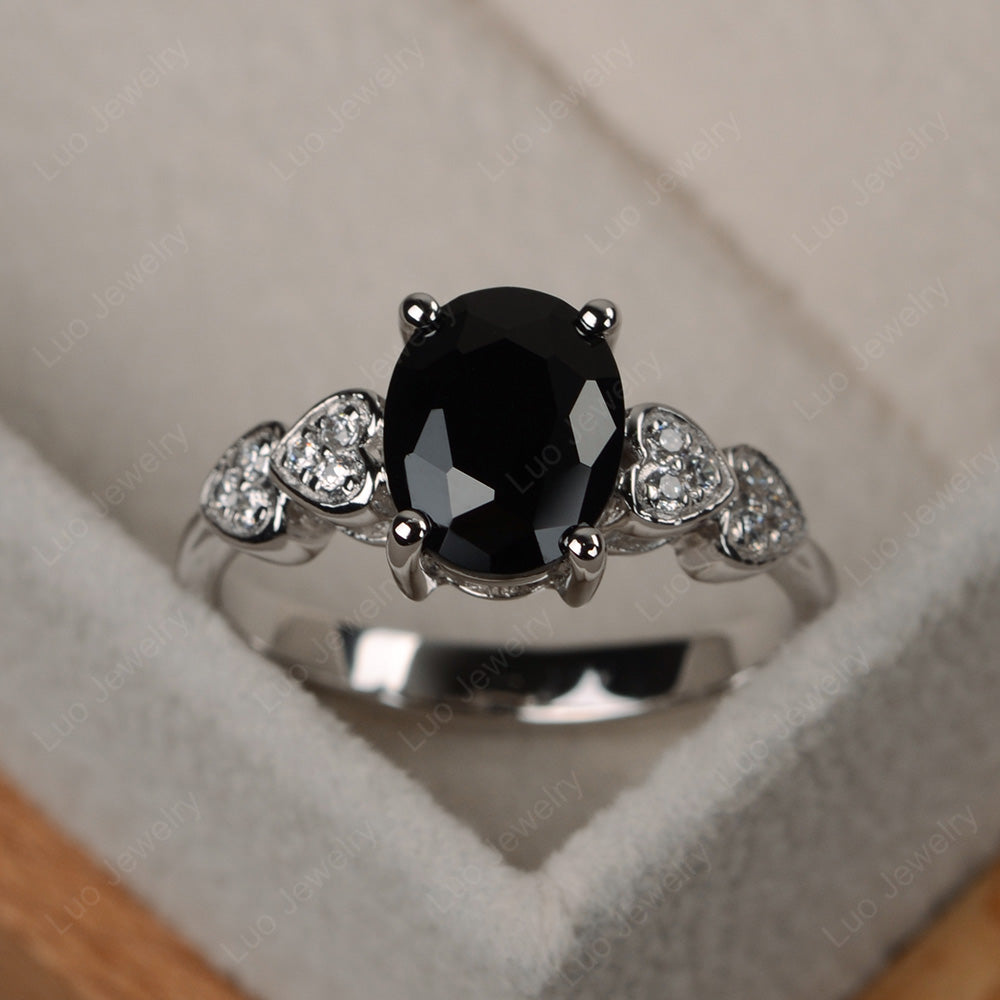 Oval Cut Black Spinel Engagement Rose Gold Ring - LUO Jewelry