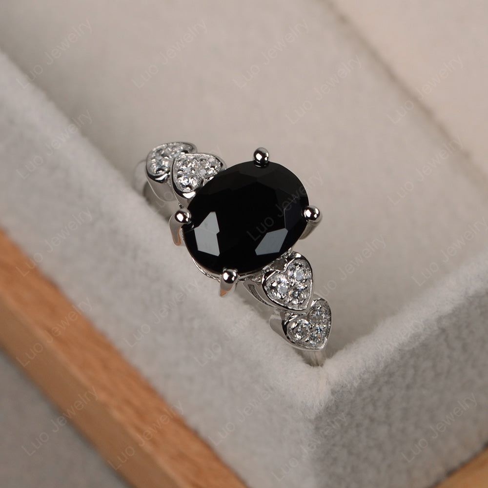 Oval Cut Black Spinel Engagement Rose Gold Ring - LUO Jewelry
