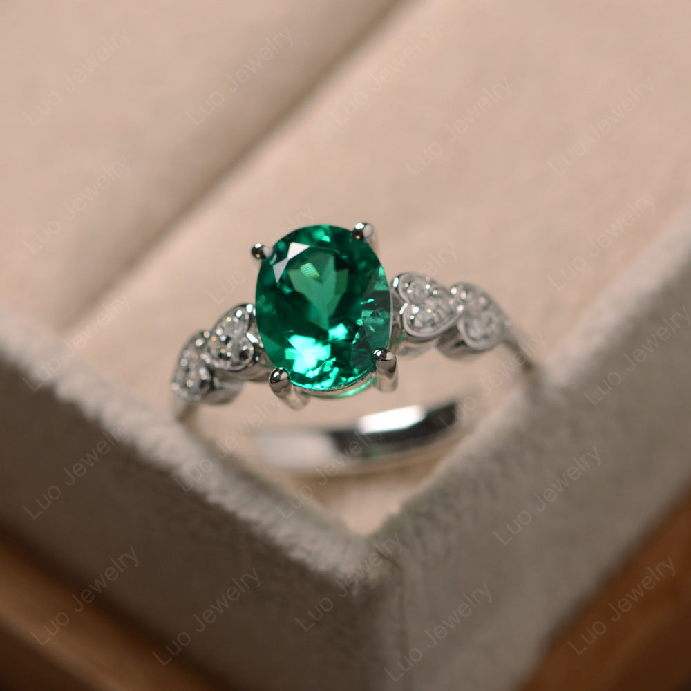 Oval Cut Lab Emerald Engagement Rose Gold Ring - LUO Jewelry