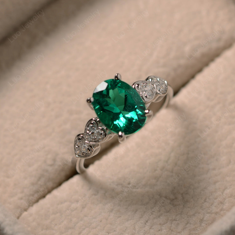 Oval Cut Lab Emerald Engagement Rose Gold Ring - LUO Jewelry