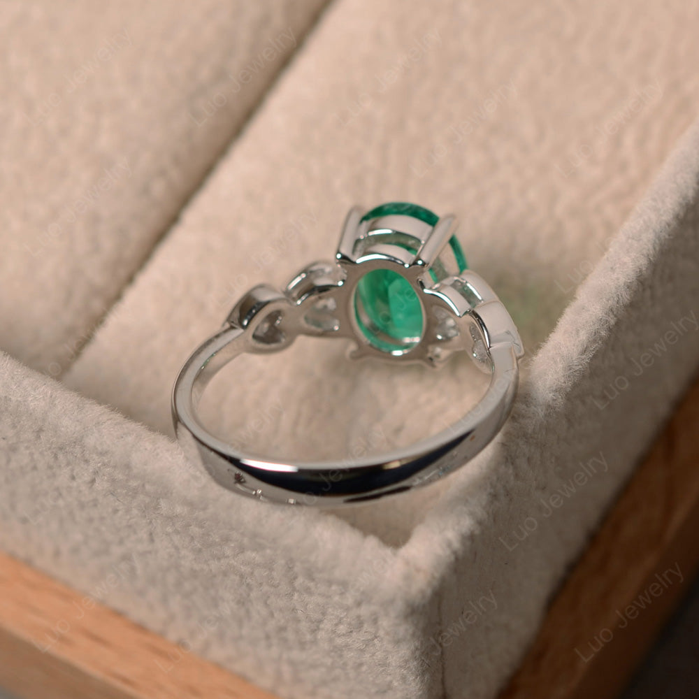 Oval Cut Lab Emerald Engagement Rose Gold Ring - LUO Jewelry