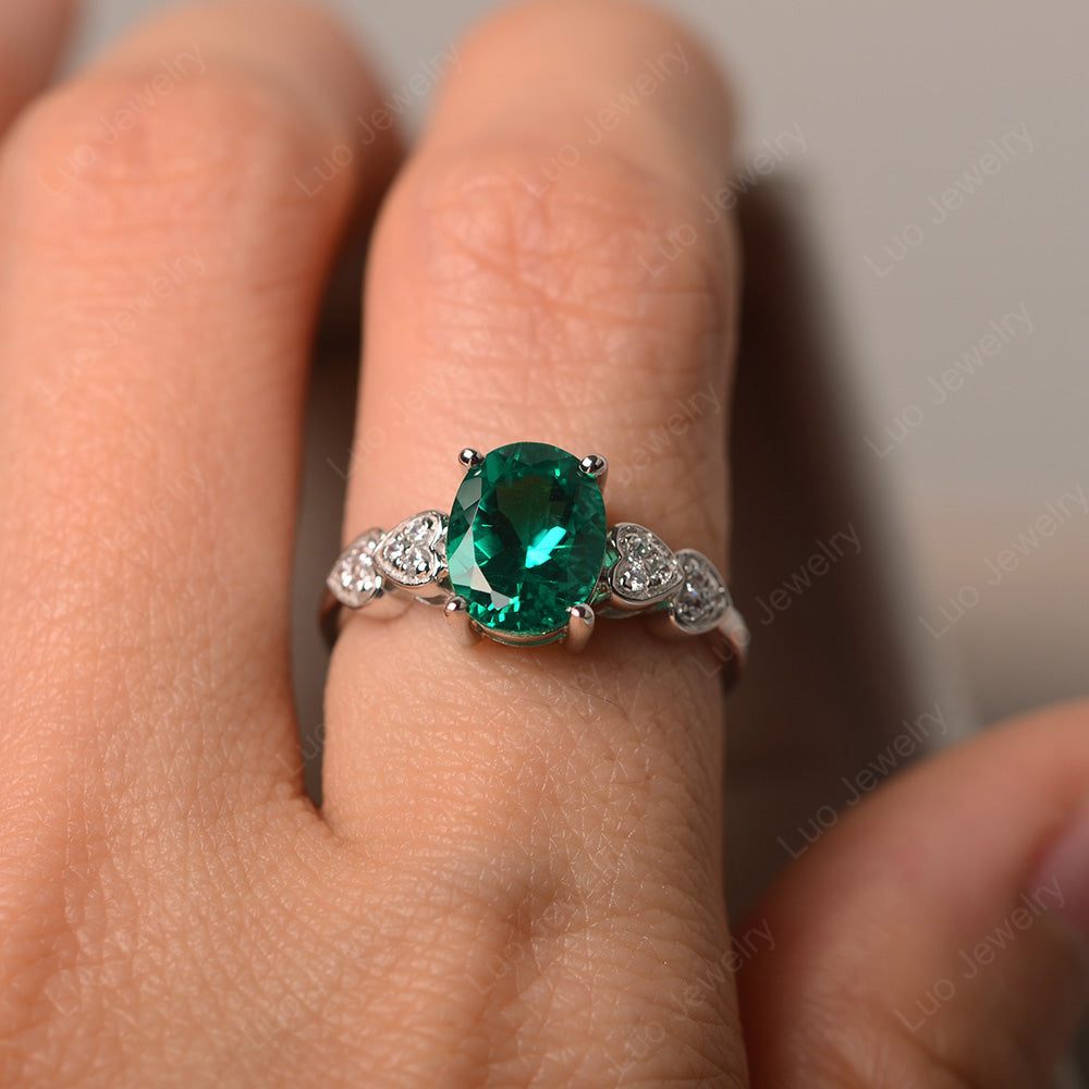 Oval Cut Lab Emerald Engagement Rose Gold Ring - LUO Jewelry