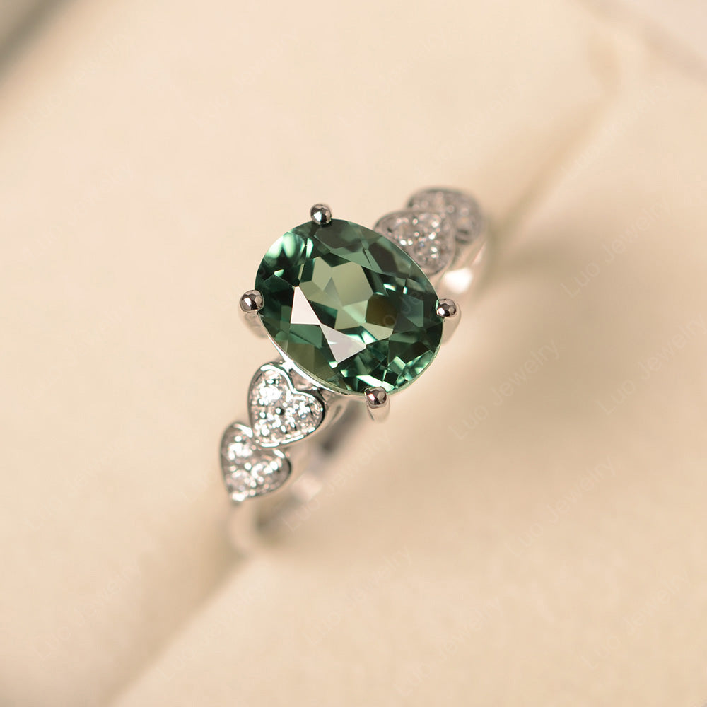 Oval Cut Green Sapphire Engagement Rose Gold Ring - LUO Jewelry